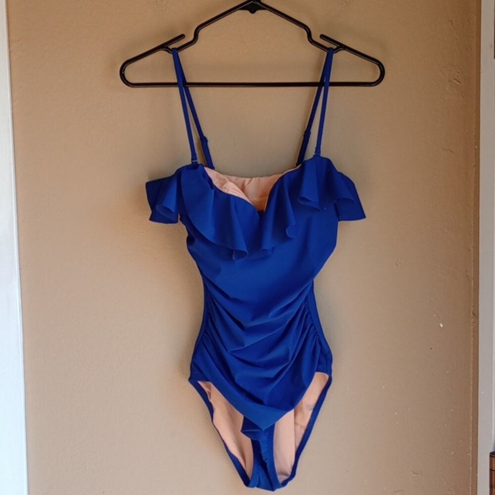 J.Crew Cobalt Blue One Piece Athletic Ruffled Bathing Suit Size XS